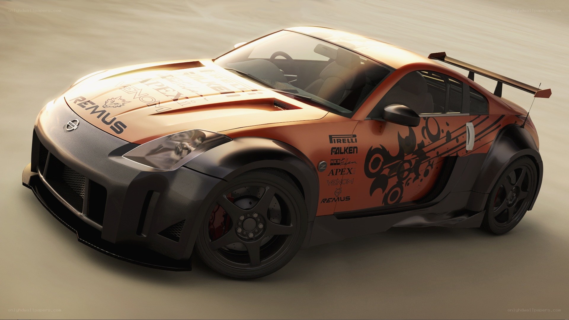 orange race car with decals