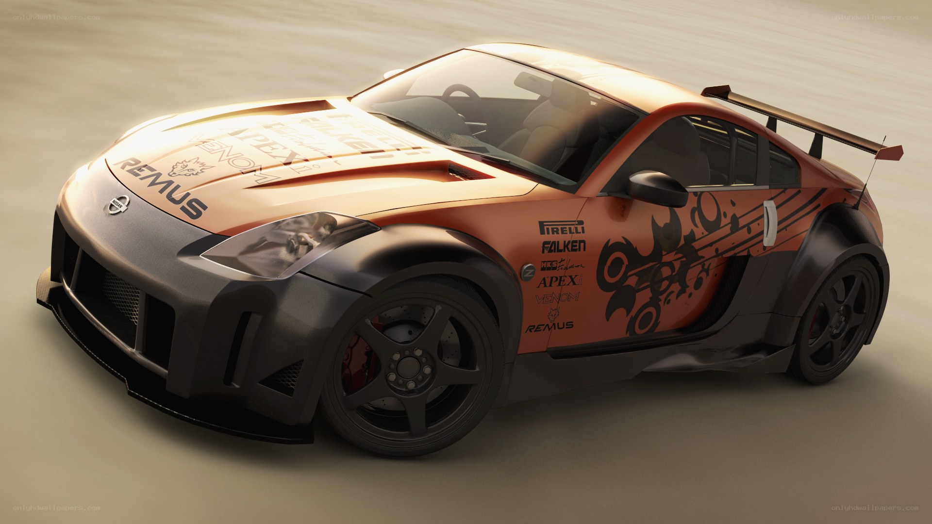 orange race car with decals