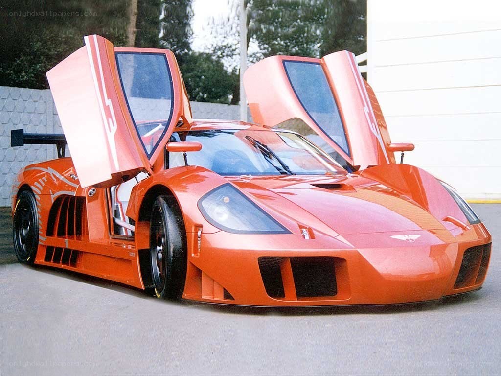 orange race car with open doors