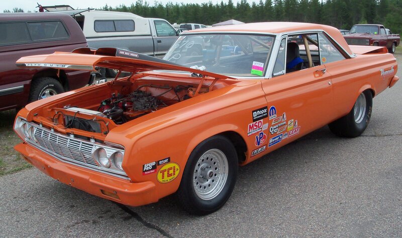 Orange race car with open hood
