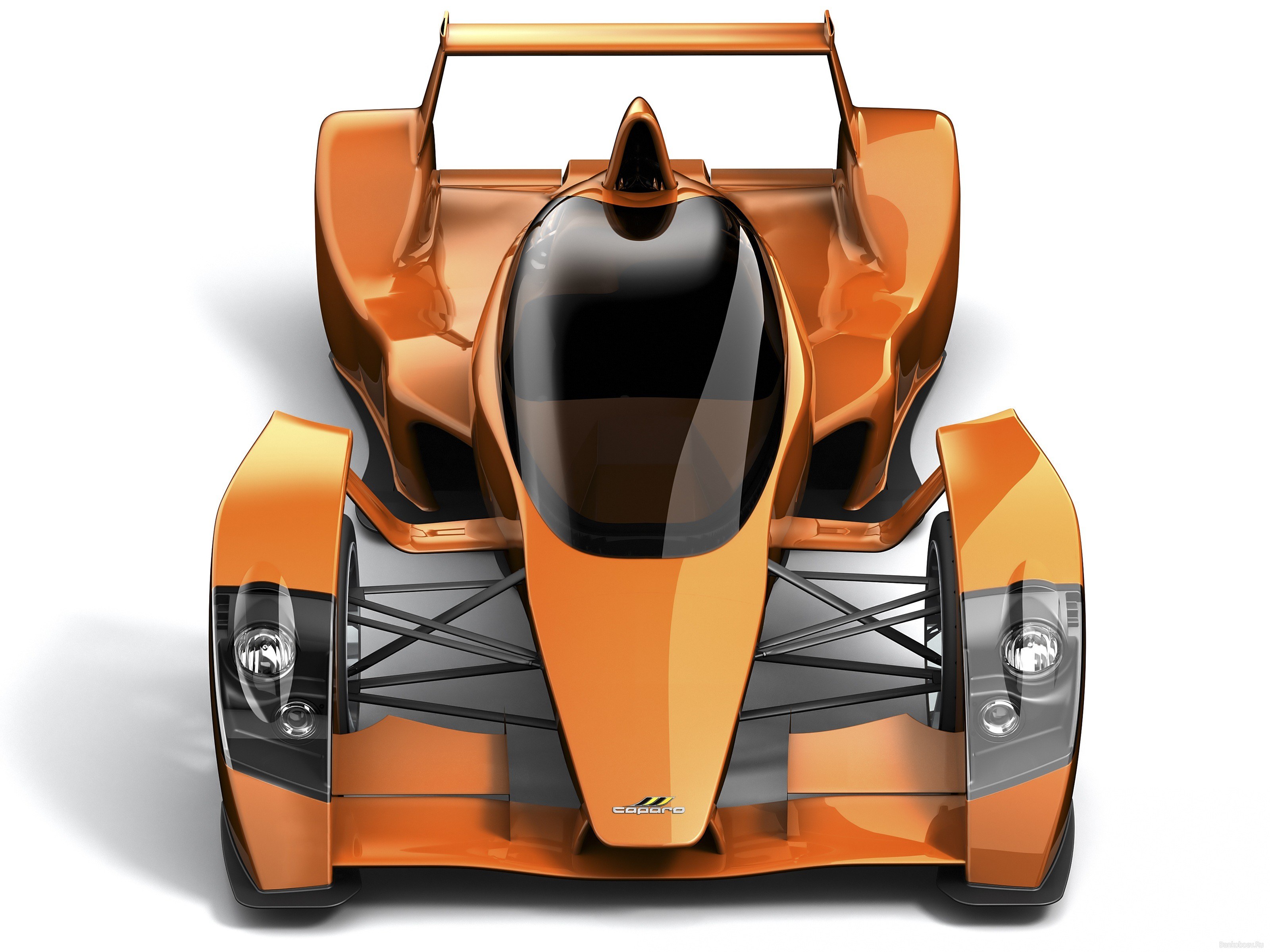 Orange racing car from front