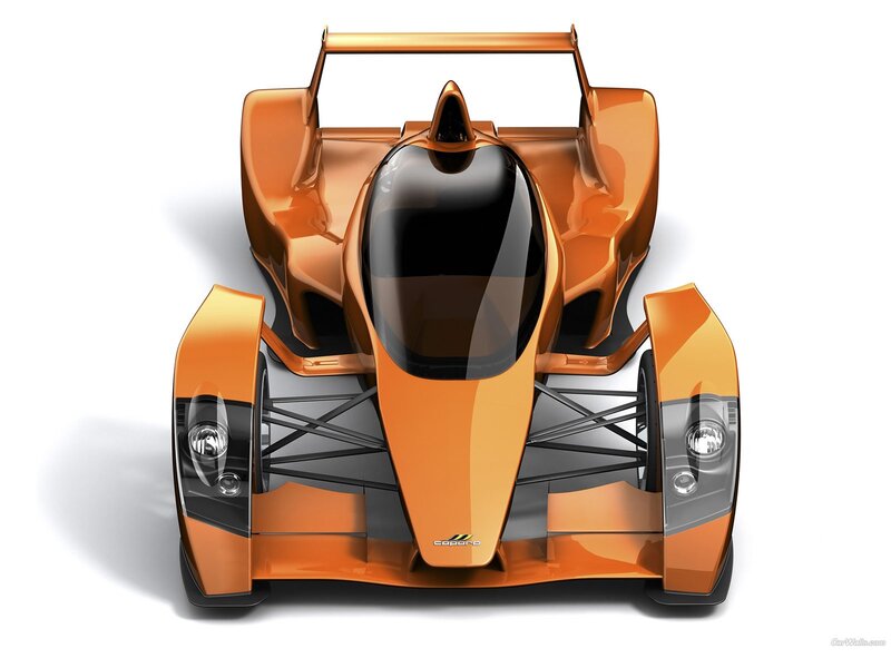 Orange racing car from front