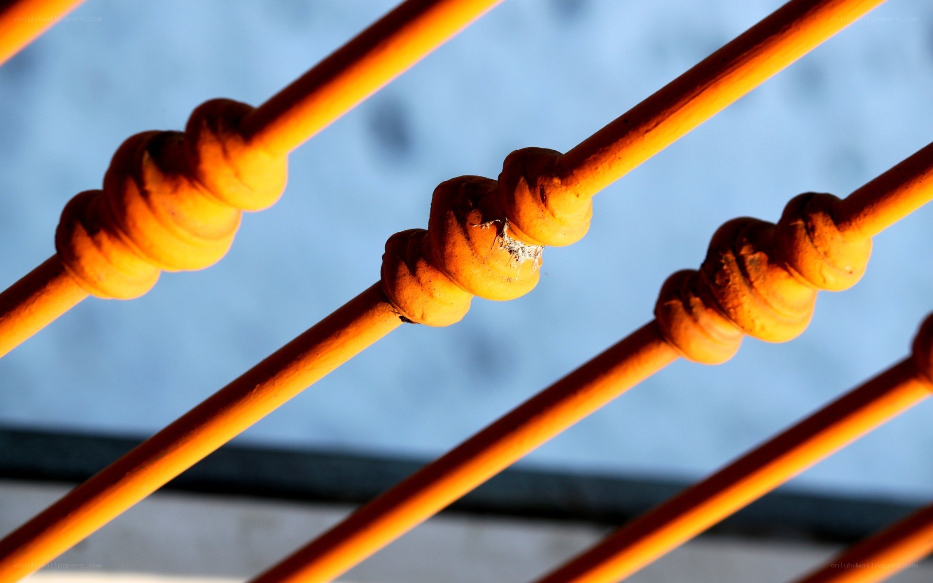 orange railings in sunlight