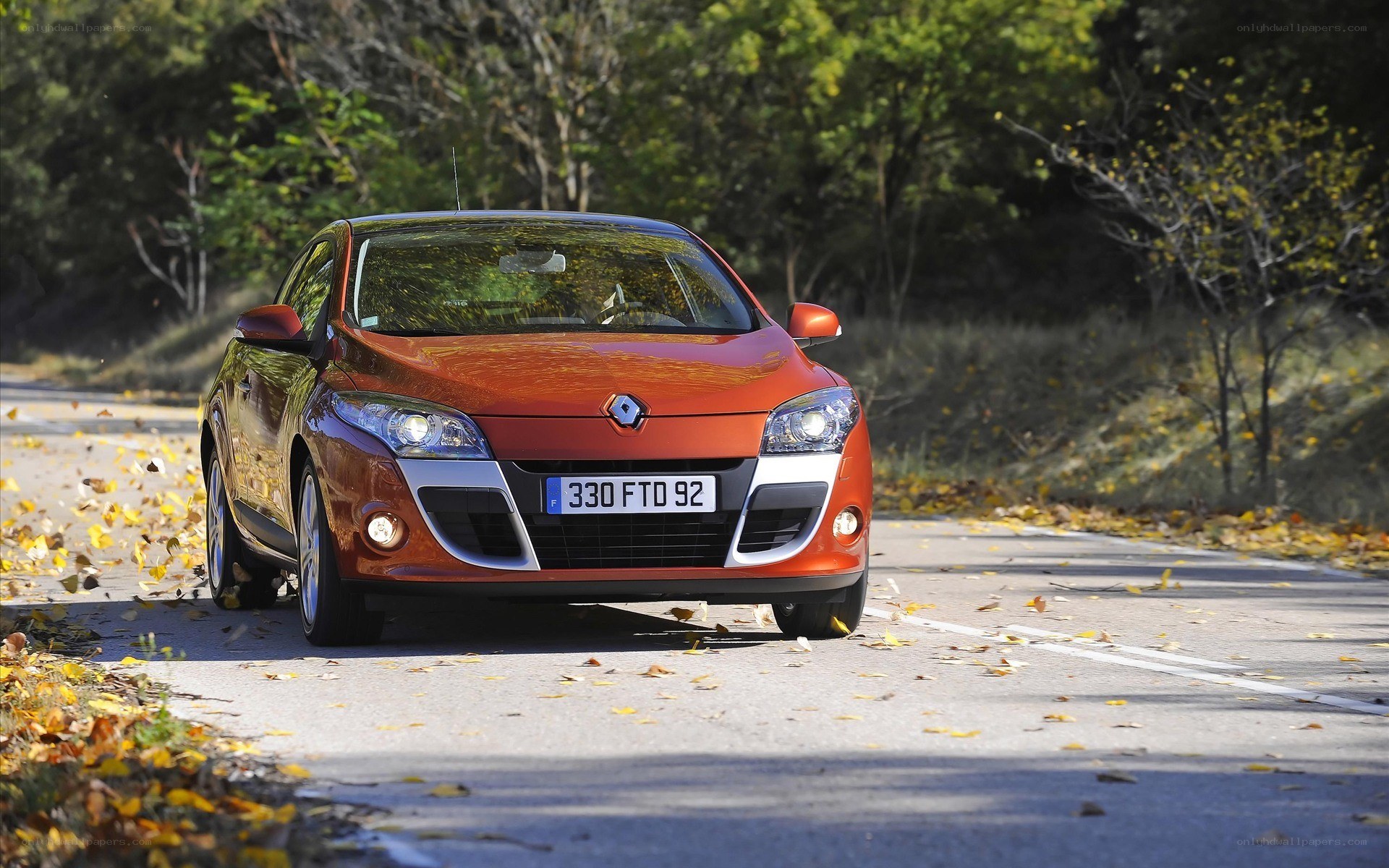 Orange Renault on autumn road