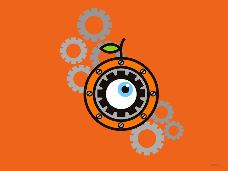 orange robot eye with gears