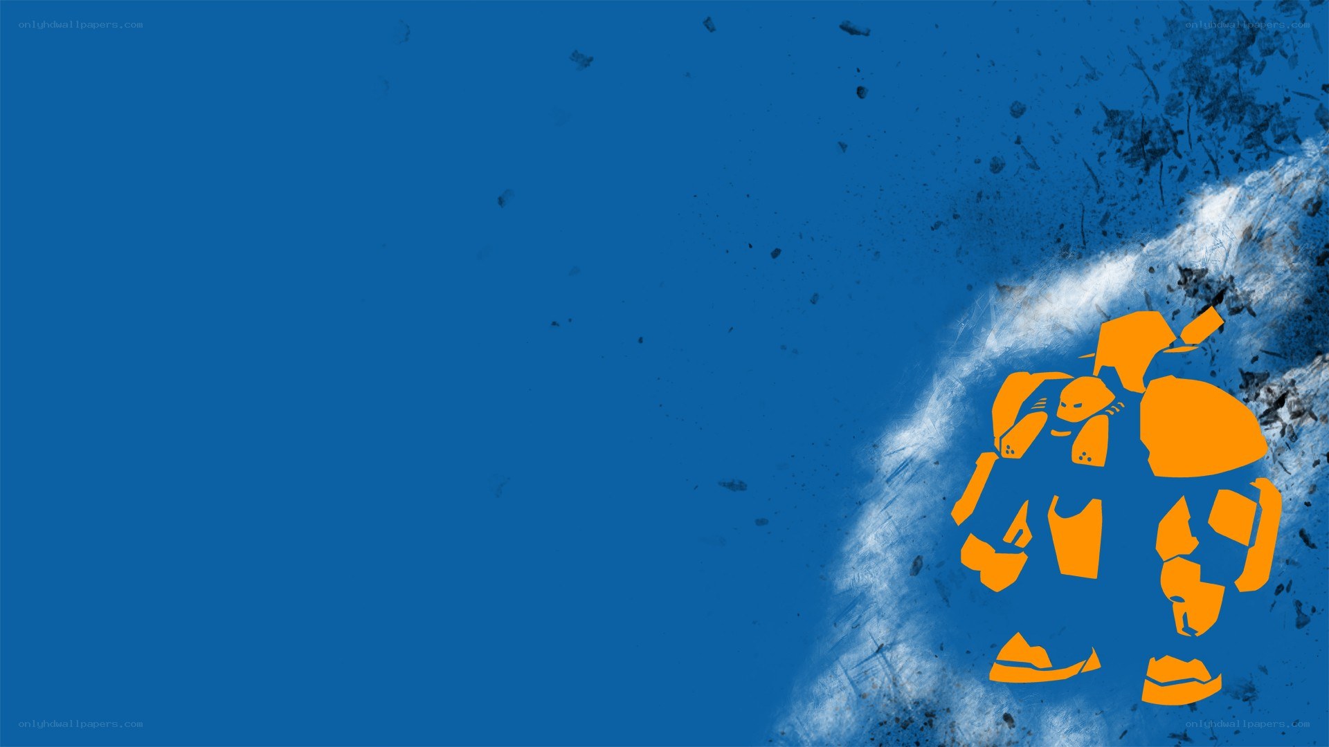 orange robot silhouette on blue