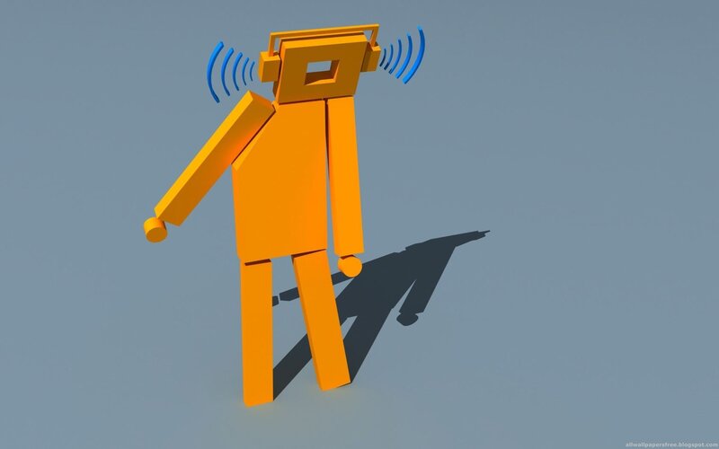 orange robot with sound waves
