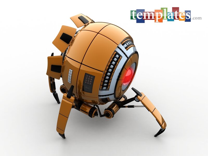 orange robotic sphere with legs