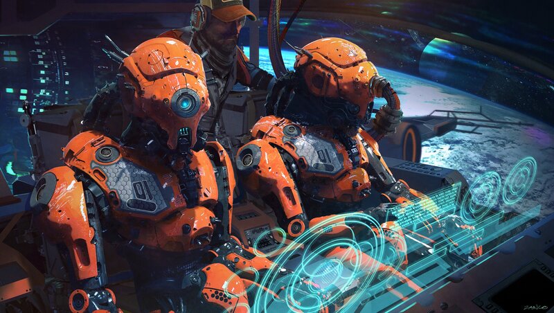Orange Robots in Cockpit