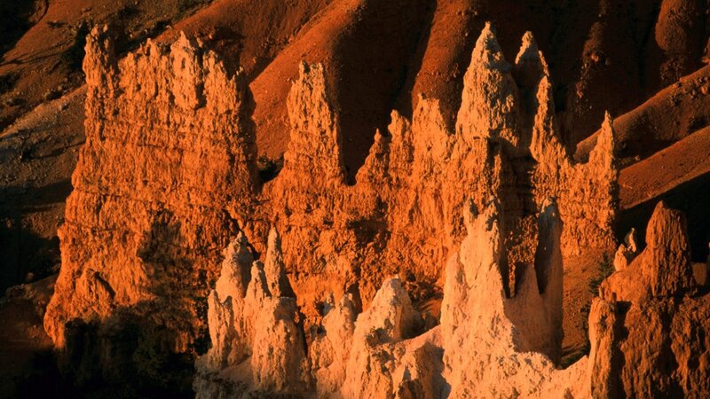 orange rock formations at sunset