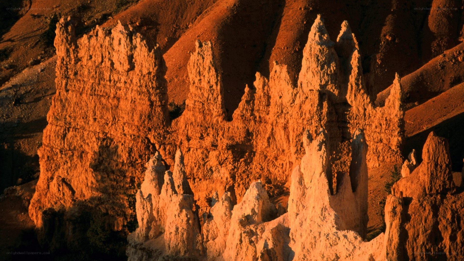 orange rock formations at sunset