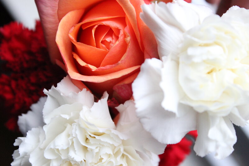 Orange Rose and White Carnations