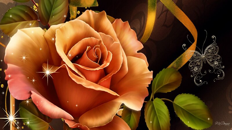 Orange Rose with Leaves