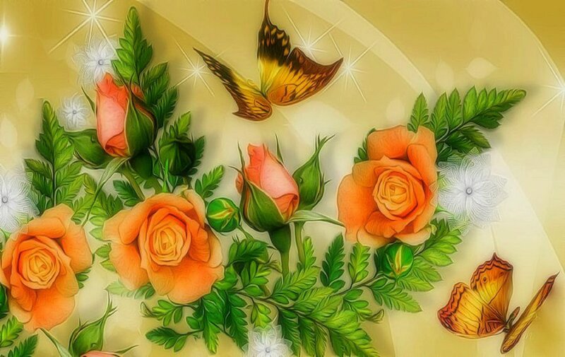 Orange Roses and Butterflies — Serene