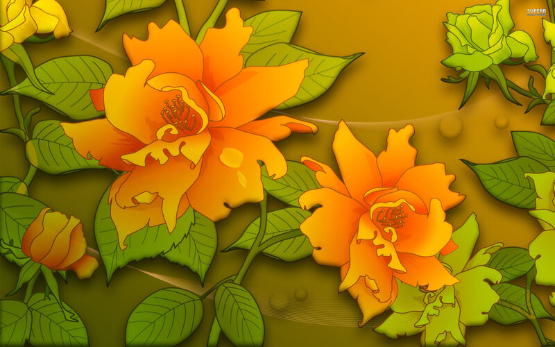 Orange Roses and Leaves — Vibrant