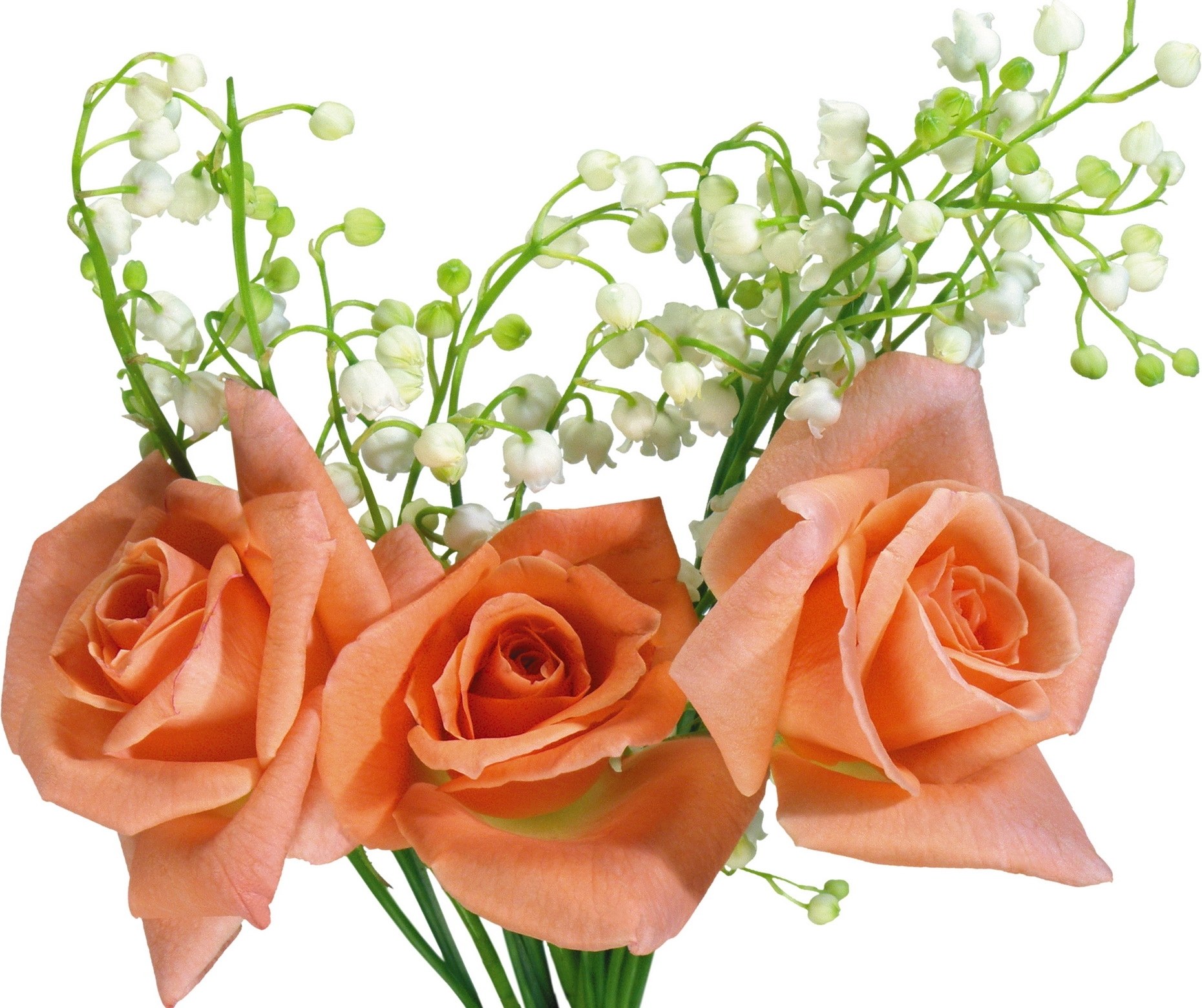 orange roses and lilies of the valley