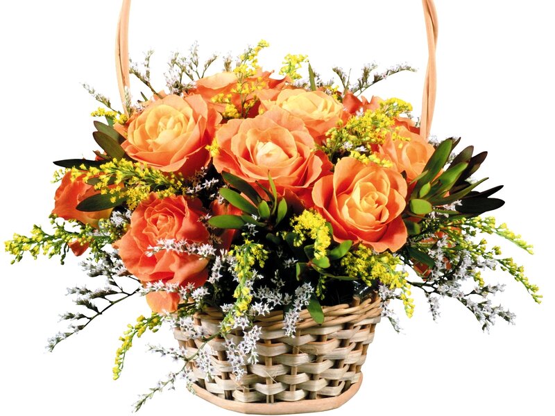 orange roses in basket