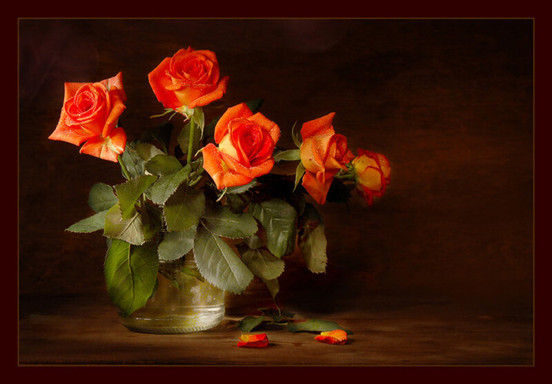 Orange Roses in Vase