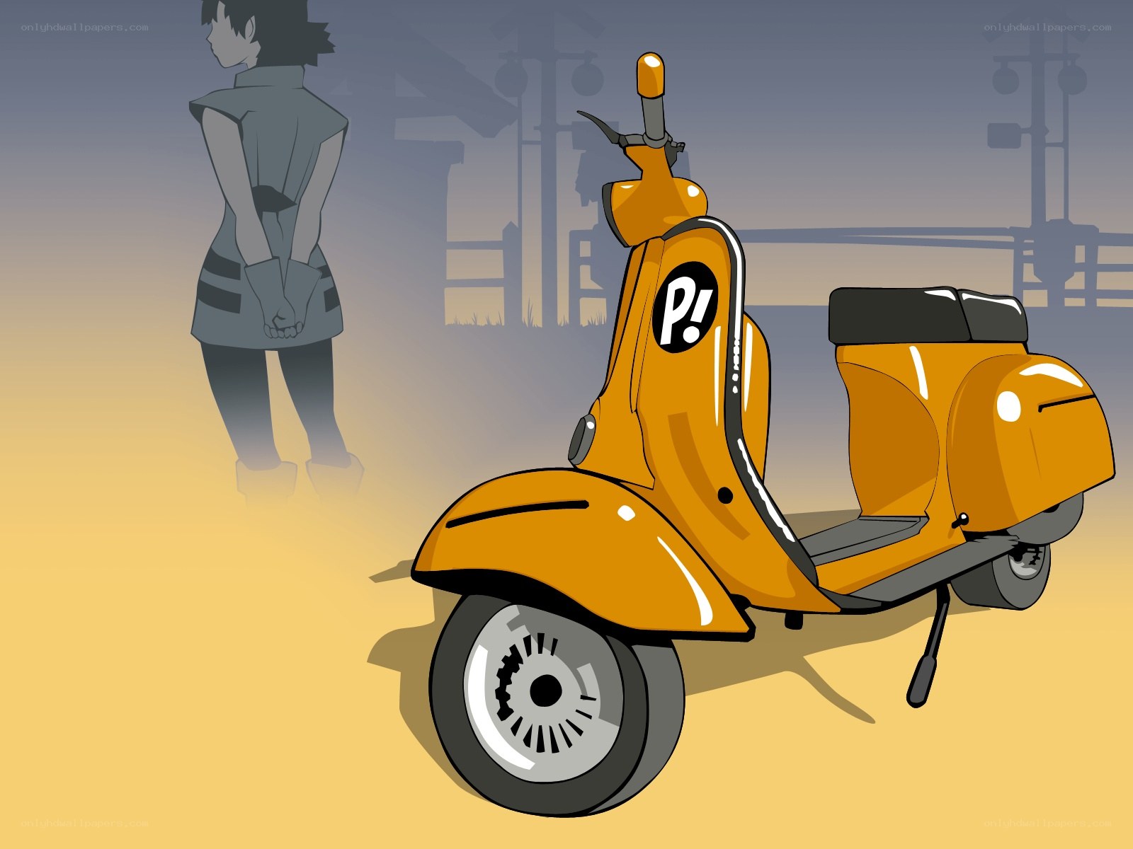 orange scooter with P! logo