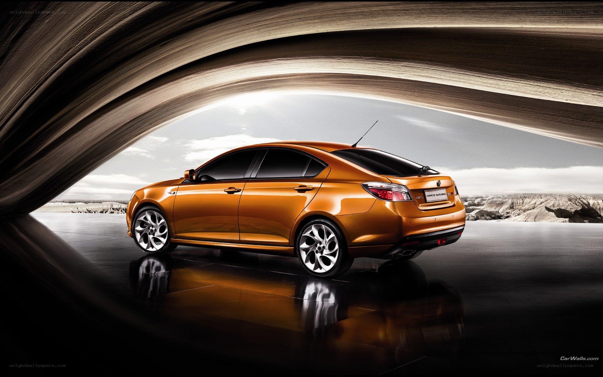 orange sedan in tunnel