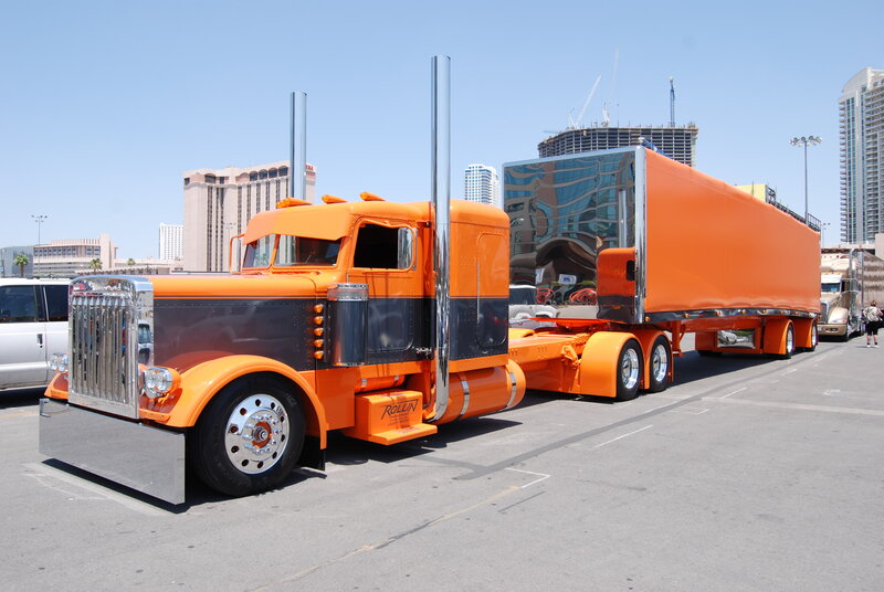Orange Semi-truck — Bright, Afternoon