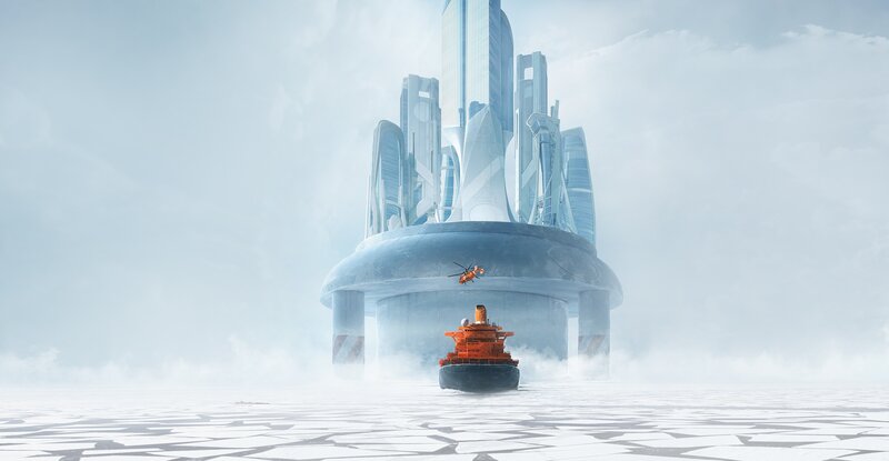Orange Ship in Ice