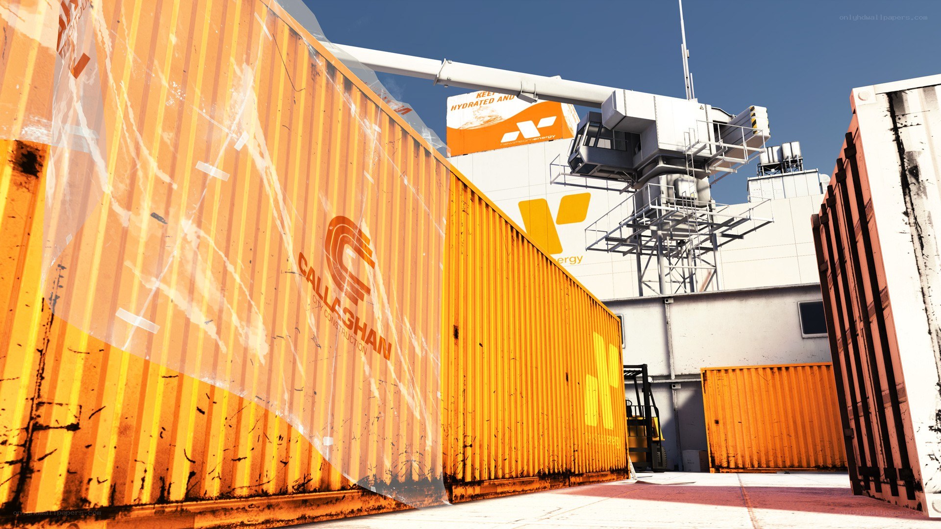orange shipping containers at a port