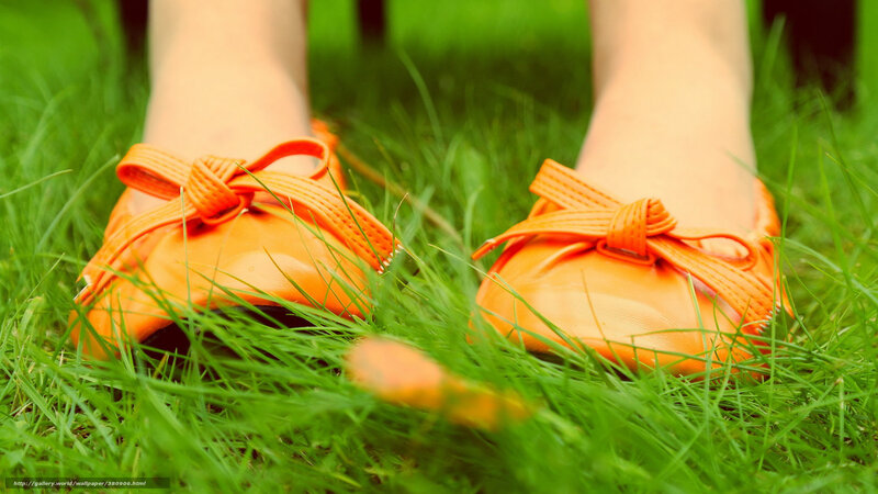 Orange Shoes on Grass — Green