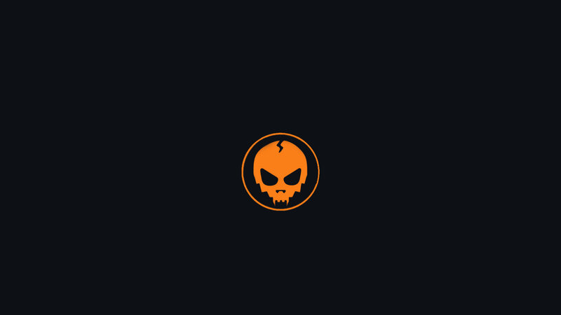 orange skull logo on black