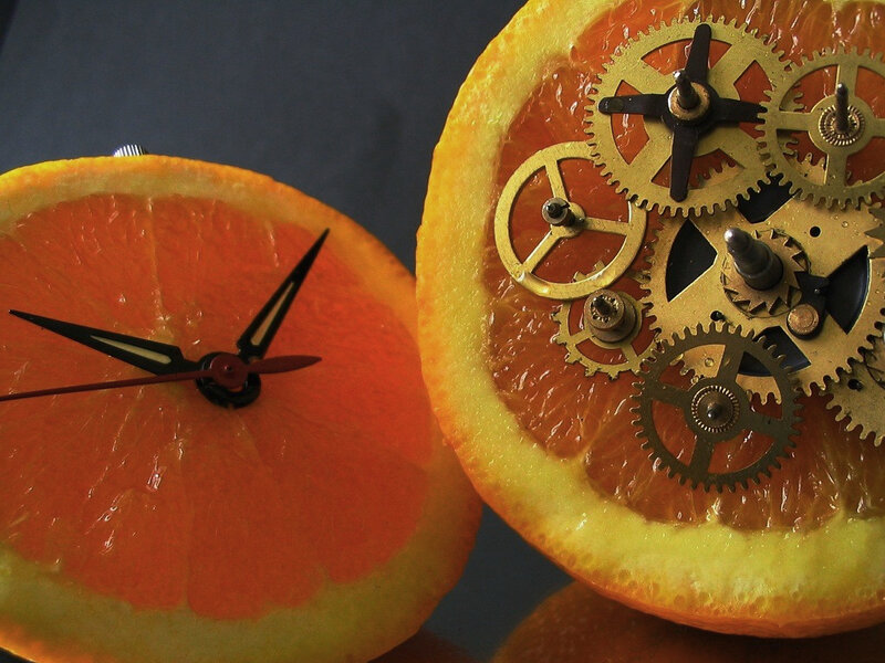 orange slice clocks with gears