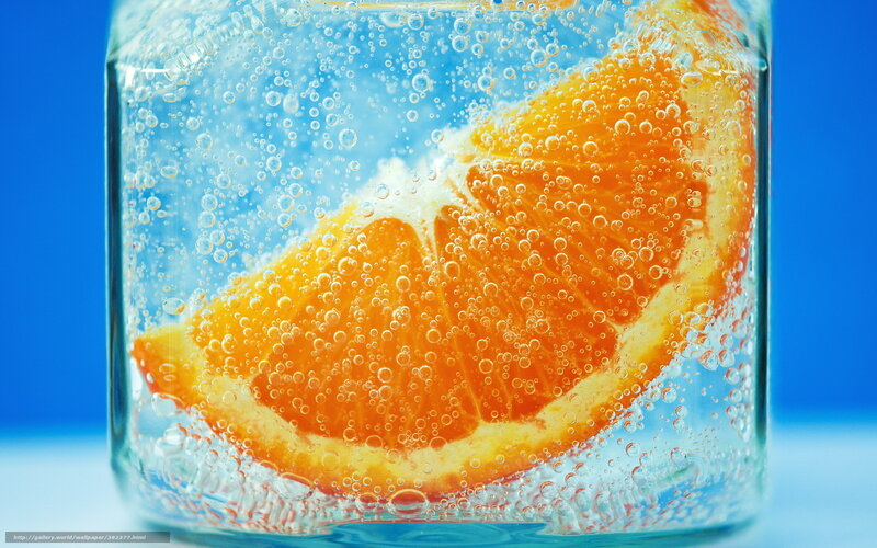 Orange Slice in Water — Blue, Refreshing, Photograph