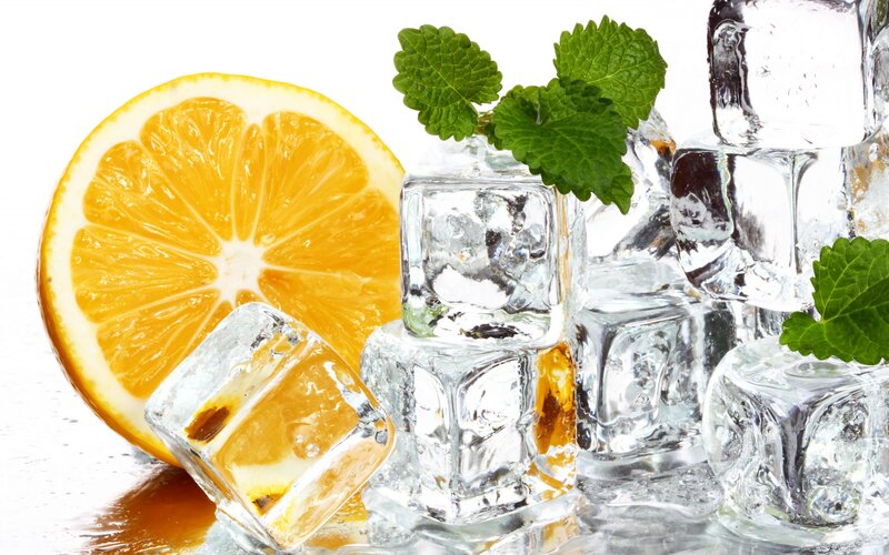 Orange Slice with Ice Cubes — White
