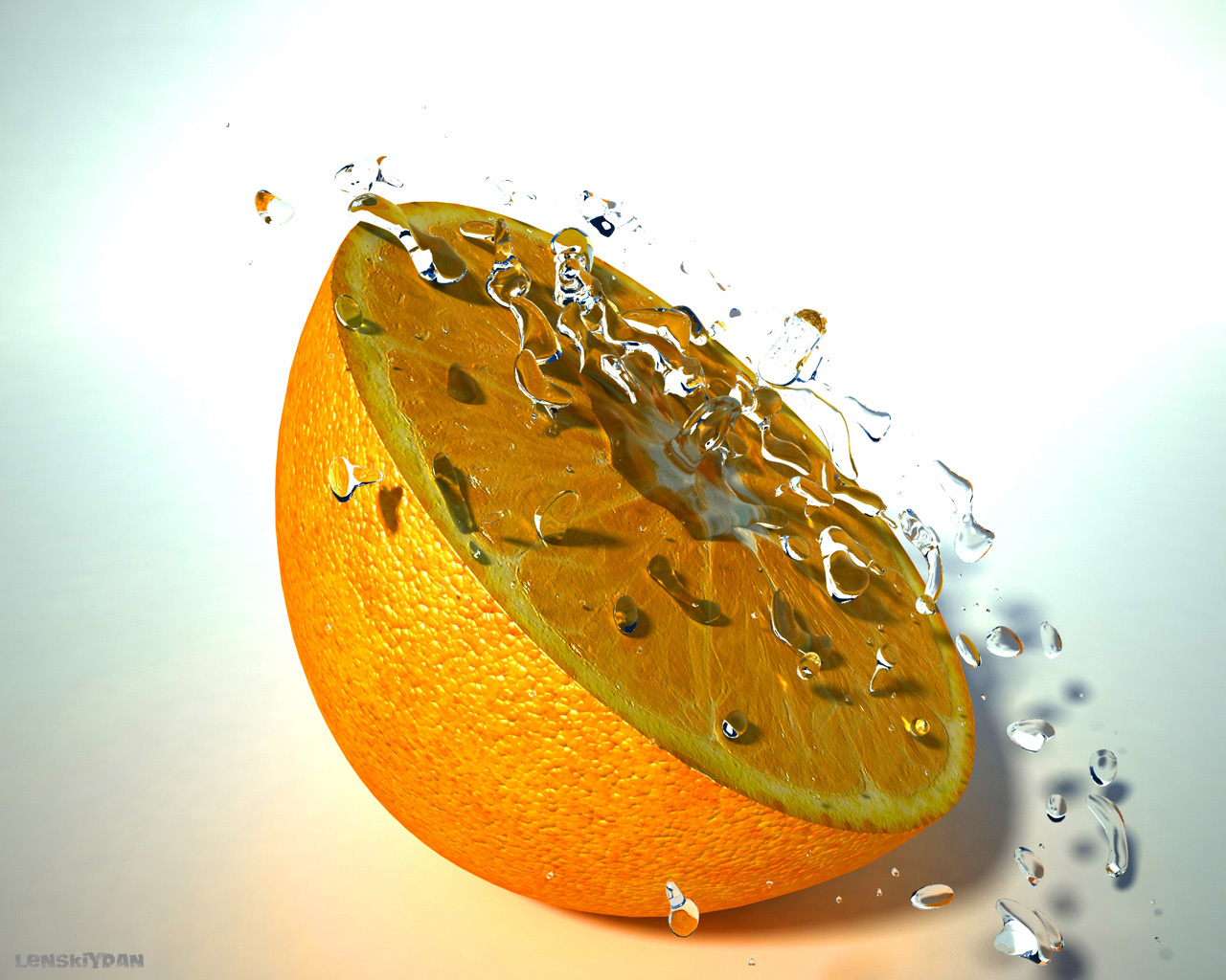 orange slice with water splash