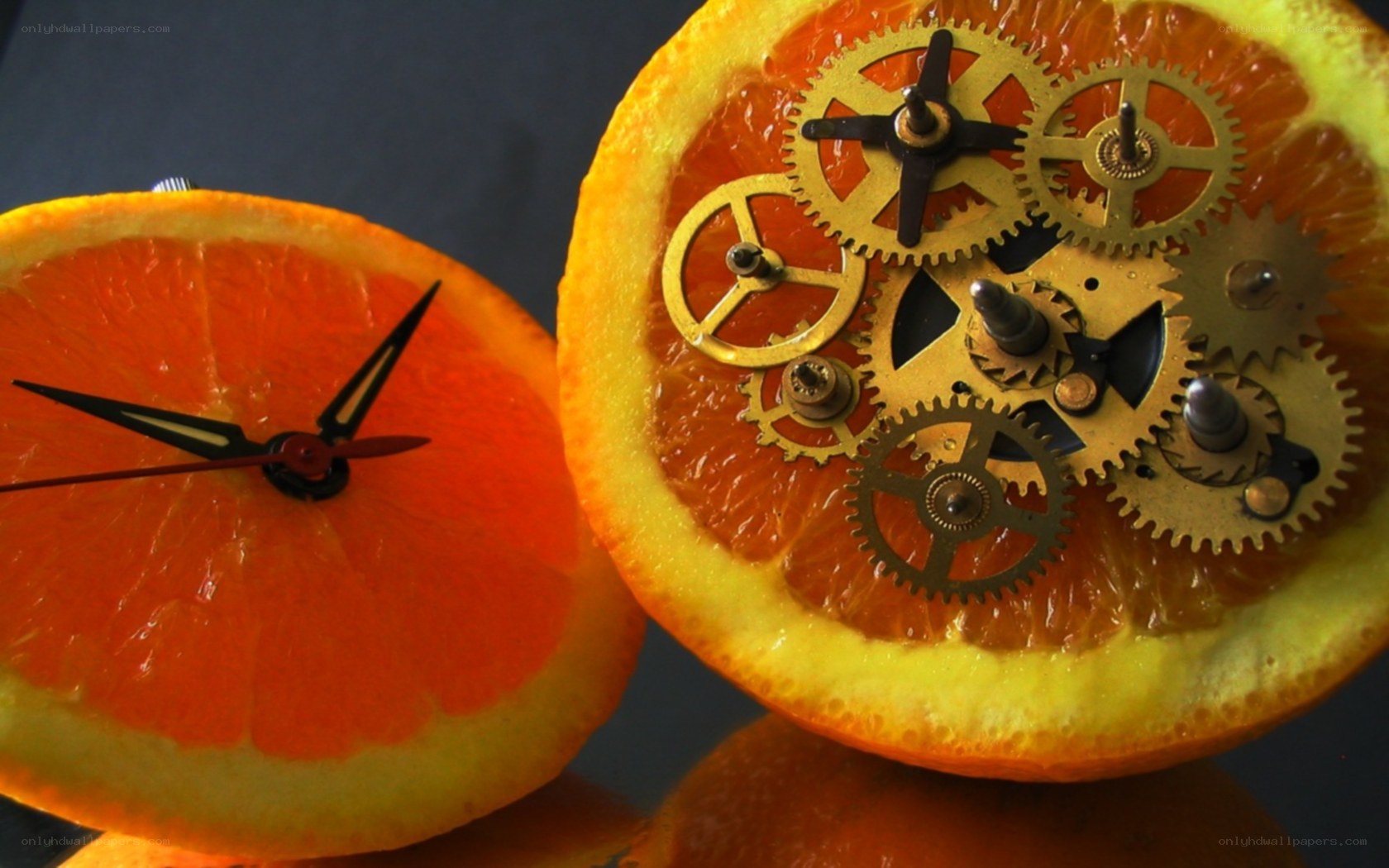 orange slices with clock gears