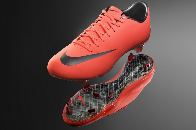 Orange Soccer Cleat — Red