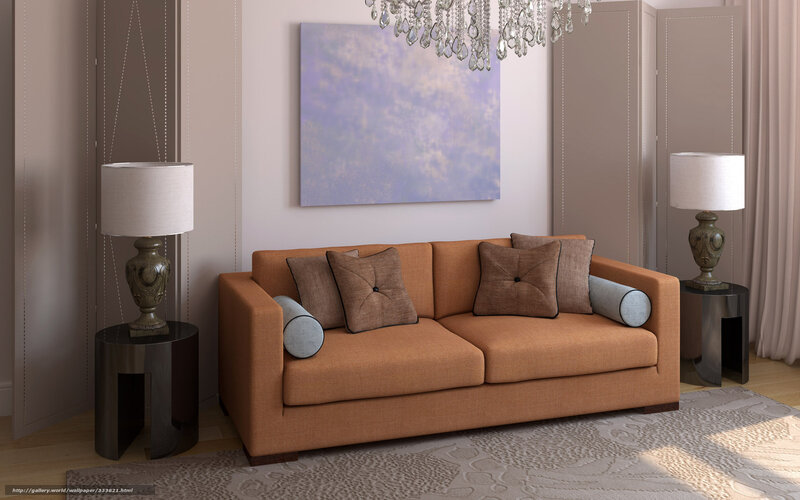 Orange Sofa in Living Room — Brown