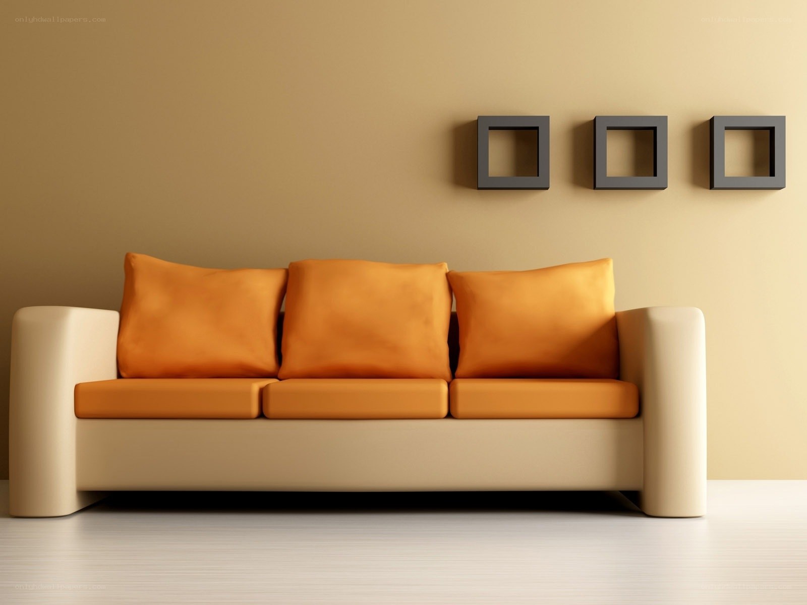 Orange sofa in modern living room
