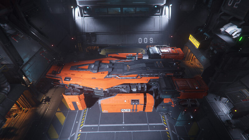 Orange Spaceship in Hangar