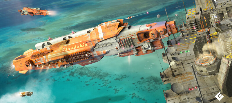 Orange Spaceship in Ocean