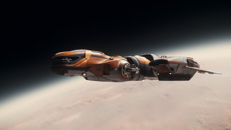 Orange Spaceship in Orbit