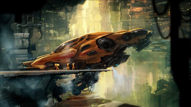 Orange Spaceship on Platform