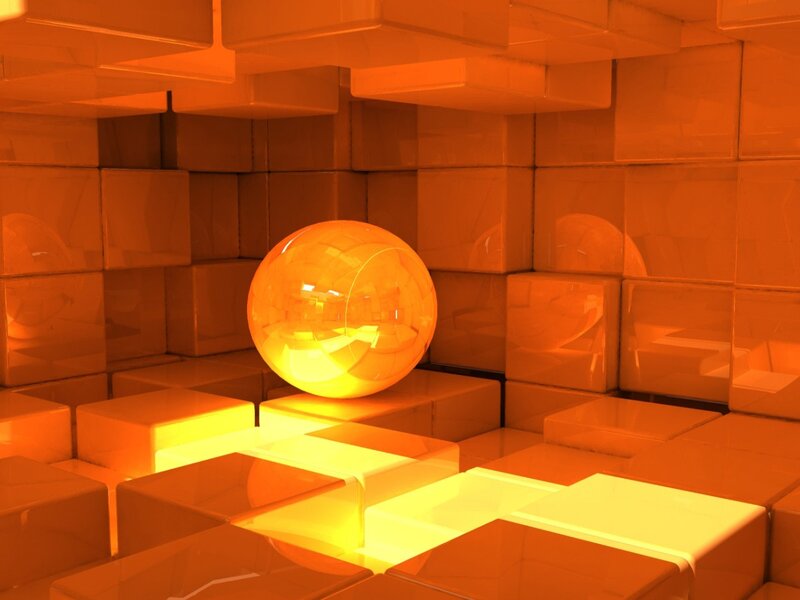 Orange Sphere in Cubes