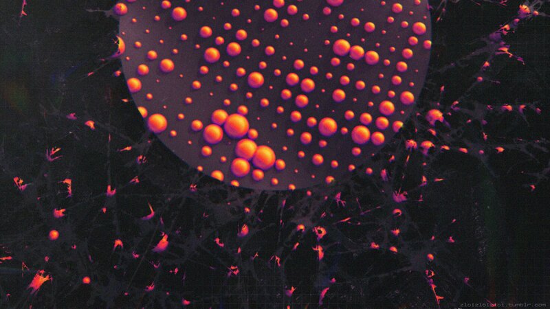 Orange Spheres on Dark Surface