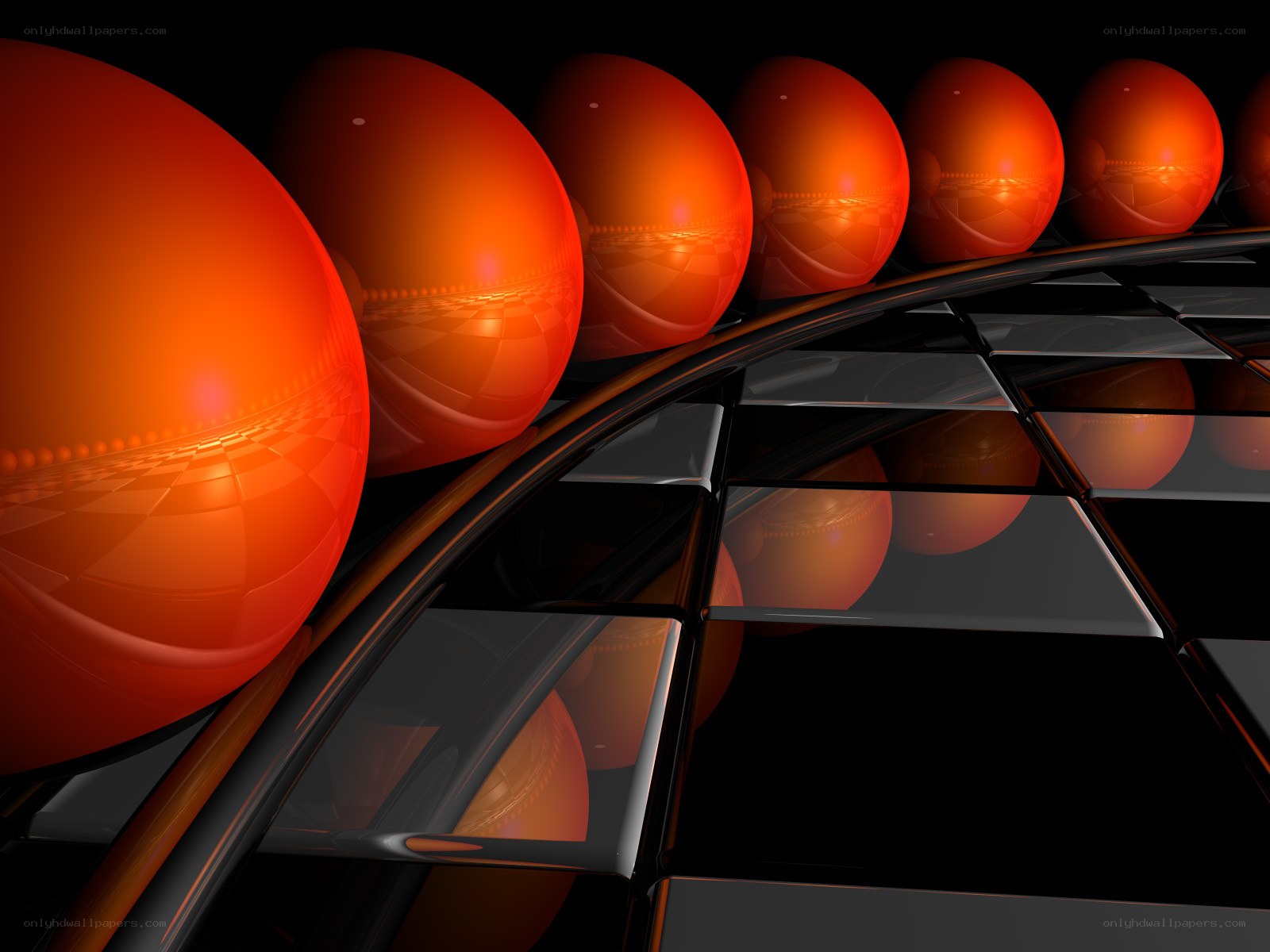 Orange spheres on reflective surface