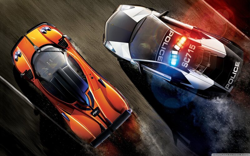 Orange Sports Car and Police Car