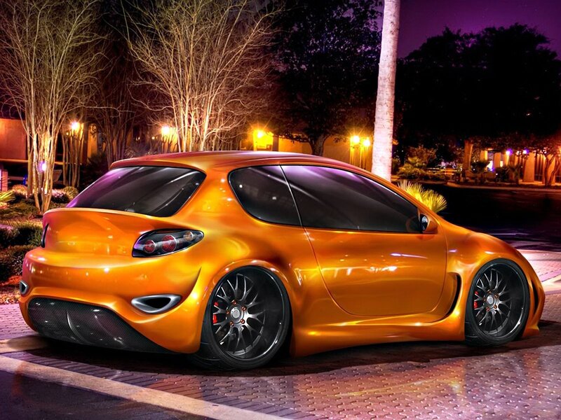 orange sports car at night