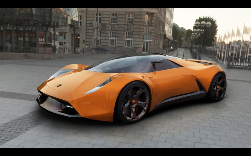 Orange Sports Car — Calm, Sunset