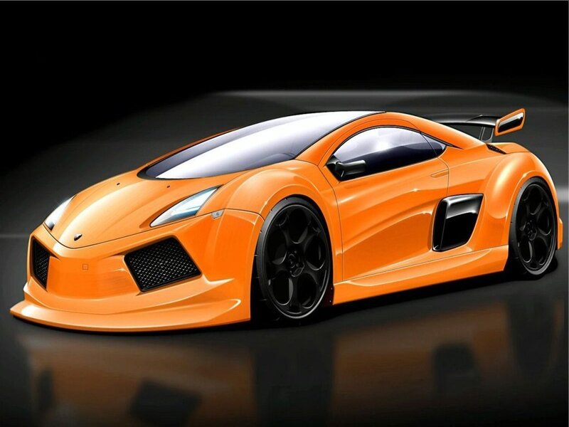 Orange Sports Car — Dramatic, 3d Render, Black Wheels