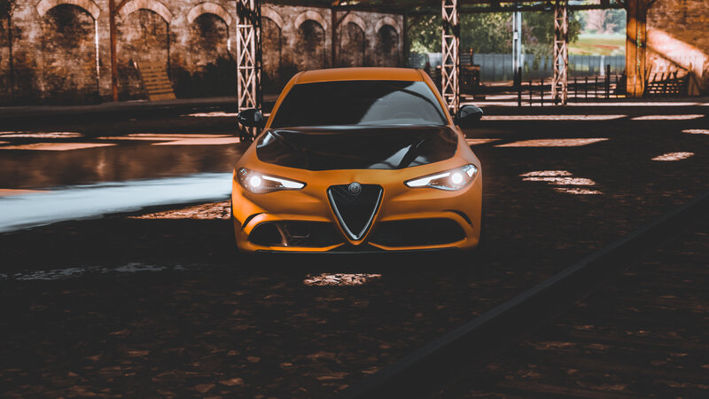 Orange Sports Car — Dramatic, 3d Render, Bridge