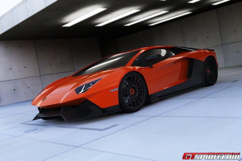 Orange Sports Car — Dramatic, 3d Render, Concrete Garage, Lights